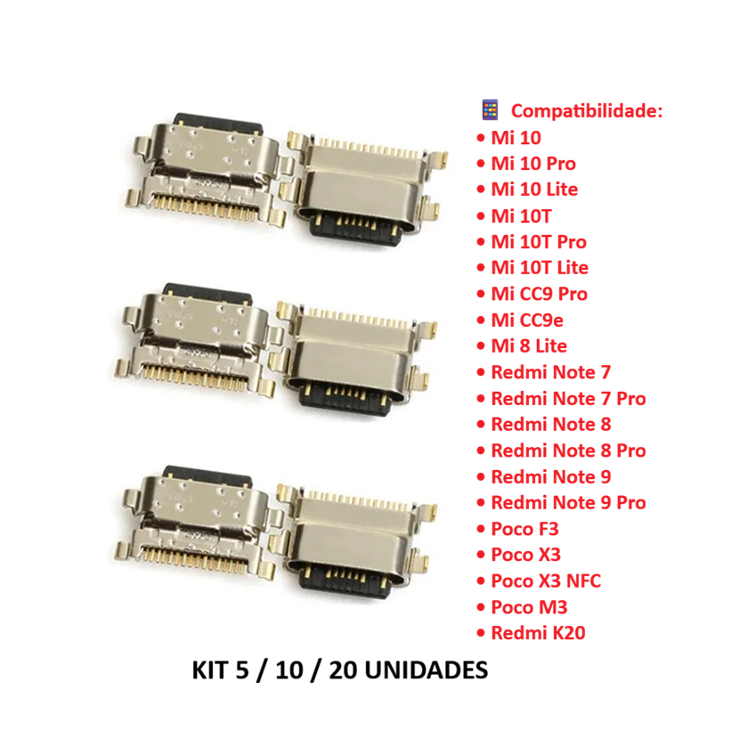 Conector de Carga Tipo C Xiaomi Redmi note 7, note 8, note 9, note 10, Poco F3, Poco M3, Poco X3, Remi 8 Dock USB Reparo