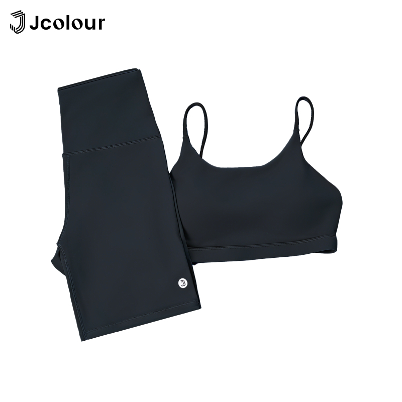 Jcolour Conjunto Academia Corrida Treino Fitness Poliamida Zero Transparência shorts e Top de Alça