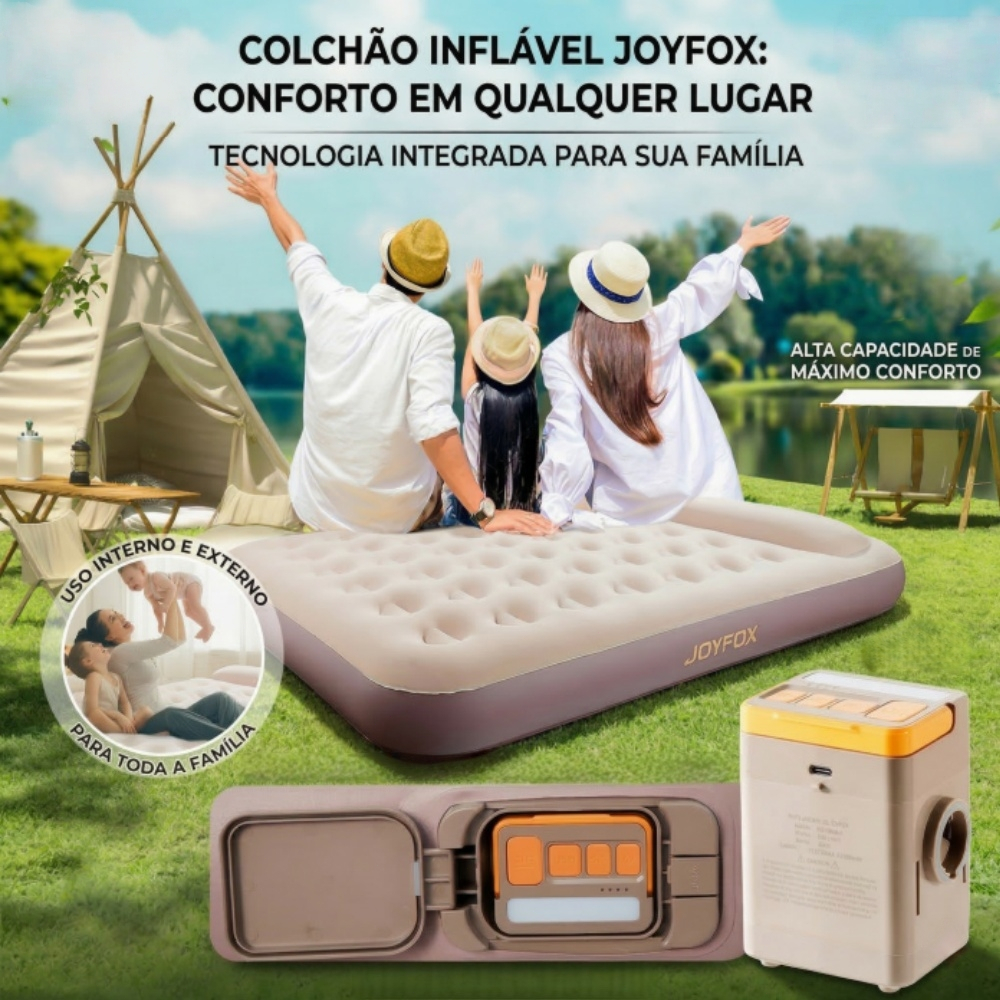 Colchão Inflável Queen Casal Autoinflável com Bomba Integrada JOYFOX Acampamento 200x150x28cm em Oferta na Shopee