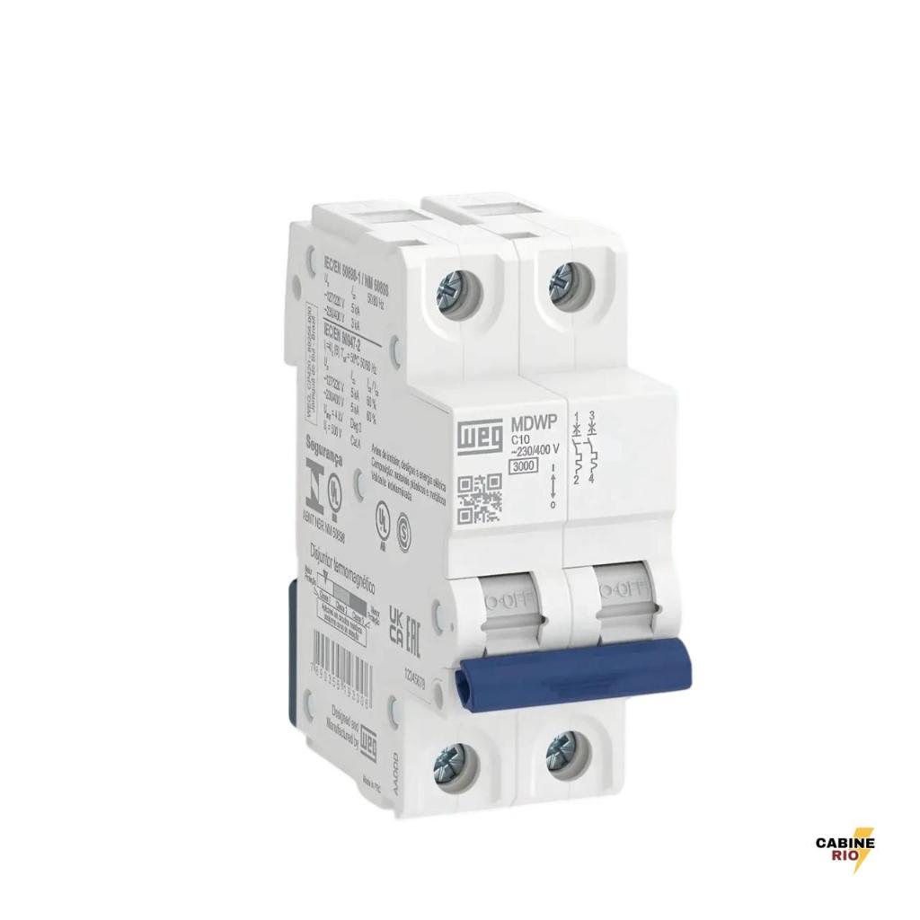 Mini Disjuntor MDWP WEG Bipolar Curva C – 10A/16A/20A/25A/32A/40A/50A/63A