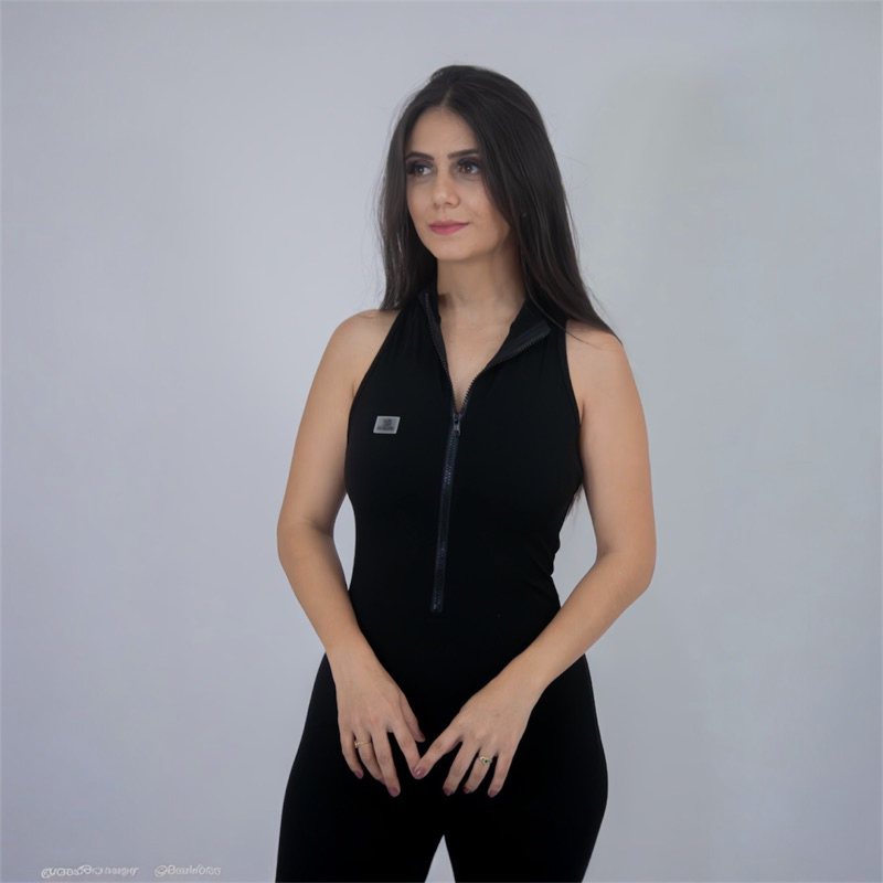 Roupa de Academia Macacão Fitness Feminino com Zíper Frontal Du Bless Alta Elasticidade