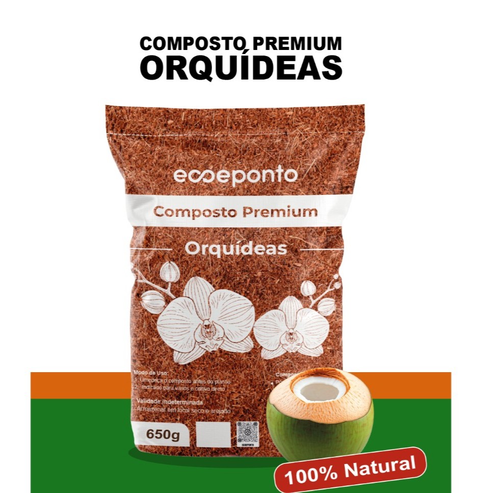 Substrato Composto Para Orquídeas 650g Casca de Pinus Fibra Pó de Coco Carvão Premium