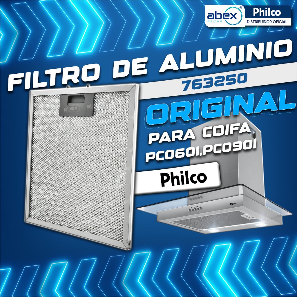 Filtro De Alumínio Para Coifa Parede Philco PCO60I PCO90I 26x27cm (XG63A) (XG65A) 763250 Original