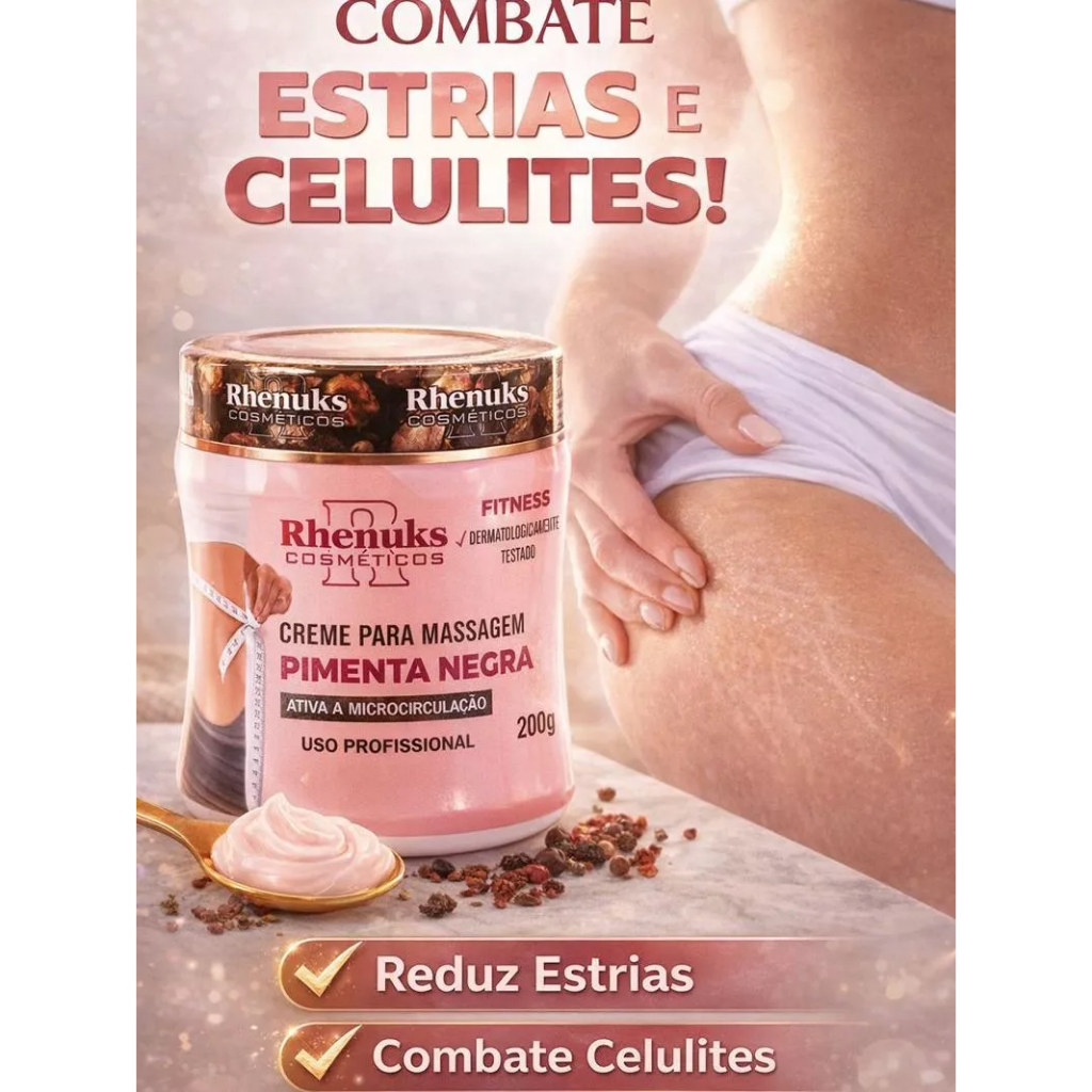 CREME PIMENTA NEGRA Redutor de Medidas 200g - Rhenuks Cosméticos