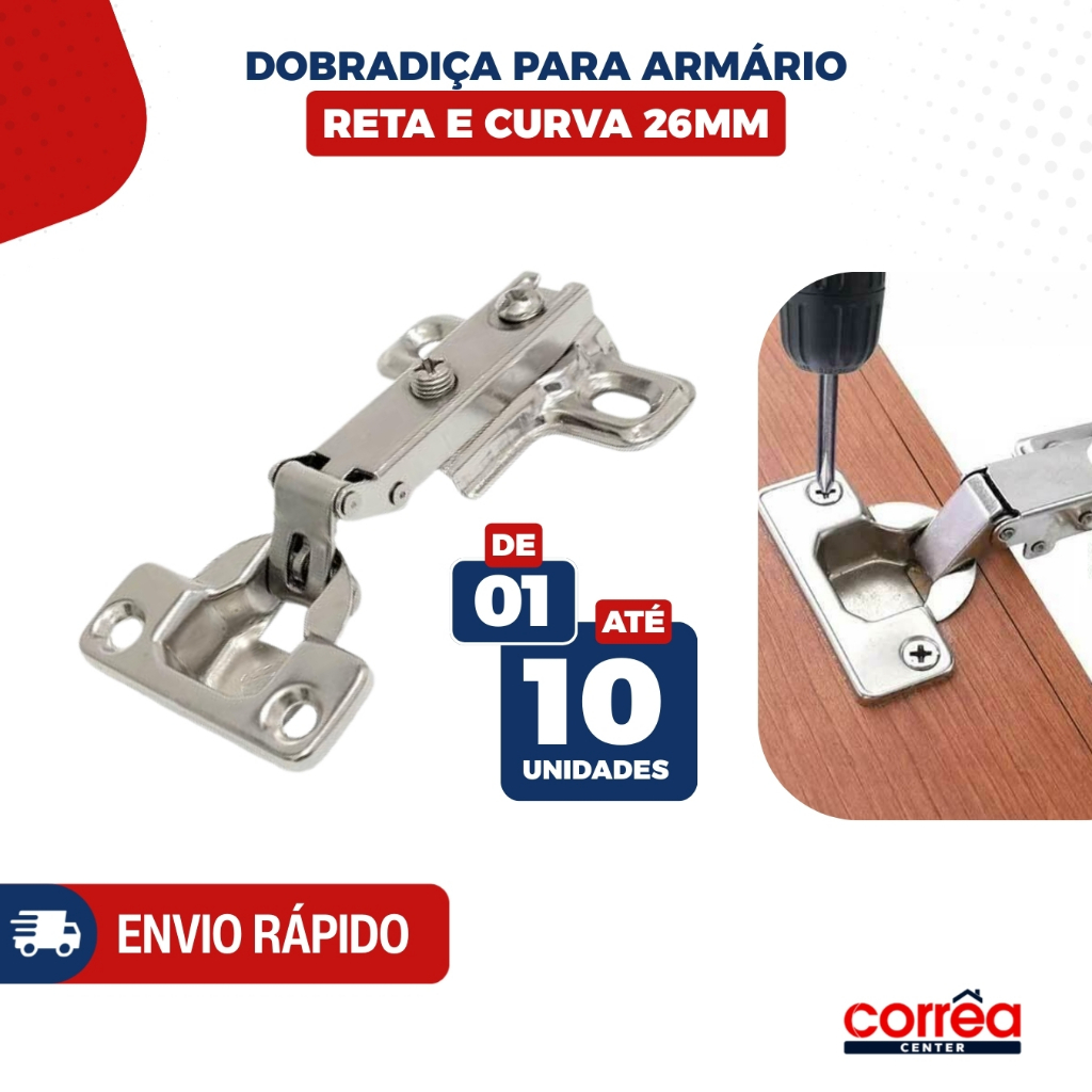 Dobradiça 26mm Reta para Porta de Armário – Cozinha, Banheiro e Móveis – 1 até 10 Unidades em Oferta na Shopee