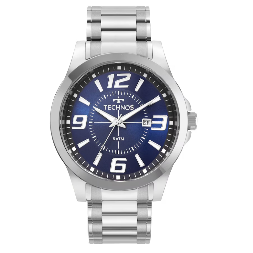 Relógio Technos Masculino Prateado Com Azul 2115Kzzs/1A