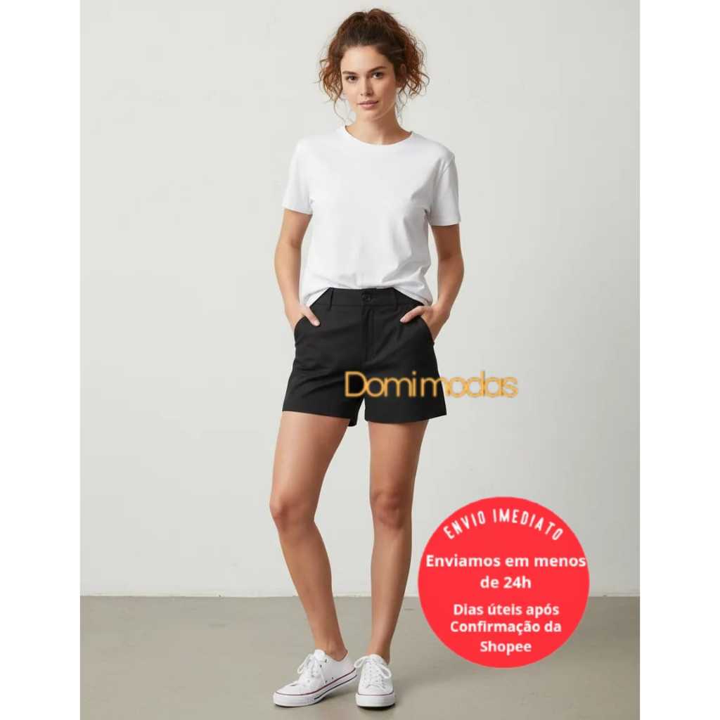Domi Modas Short Sarja Feminino Detalhe Colorido 002