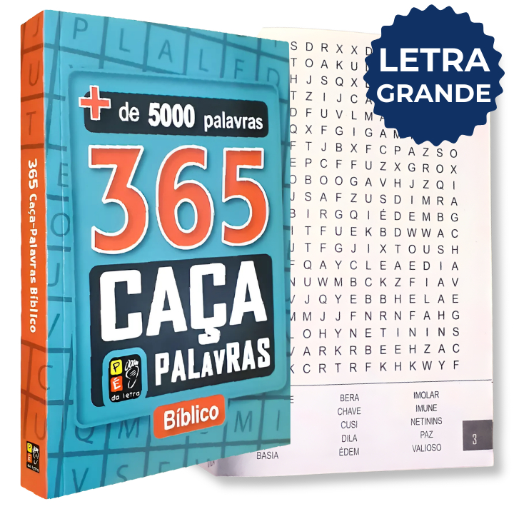 Livro 365 Caça Palavras Bíblico | Letras Grandes | +5000 Palavras | Passatempo Diário Cristão