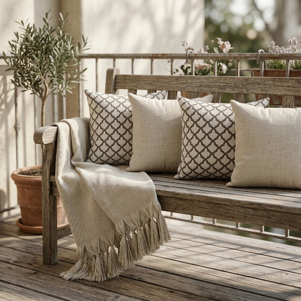 Kit Manta Para Sofá Retrátil + 4 Capas Almofadas Geométricas Bege Cru em Oferta na Shopee