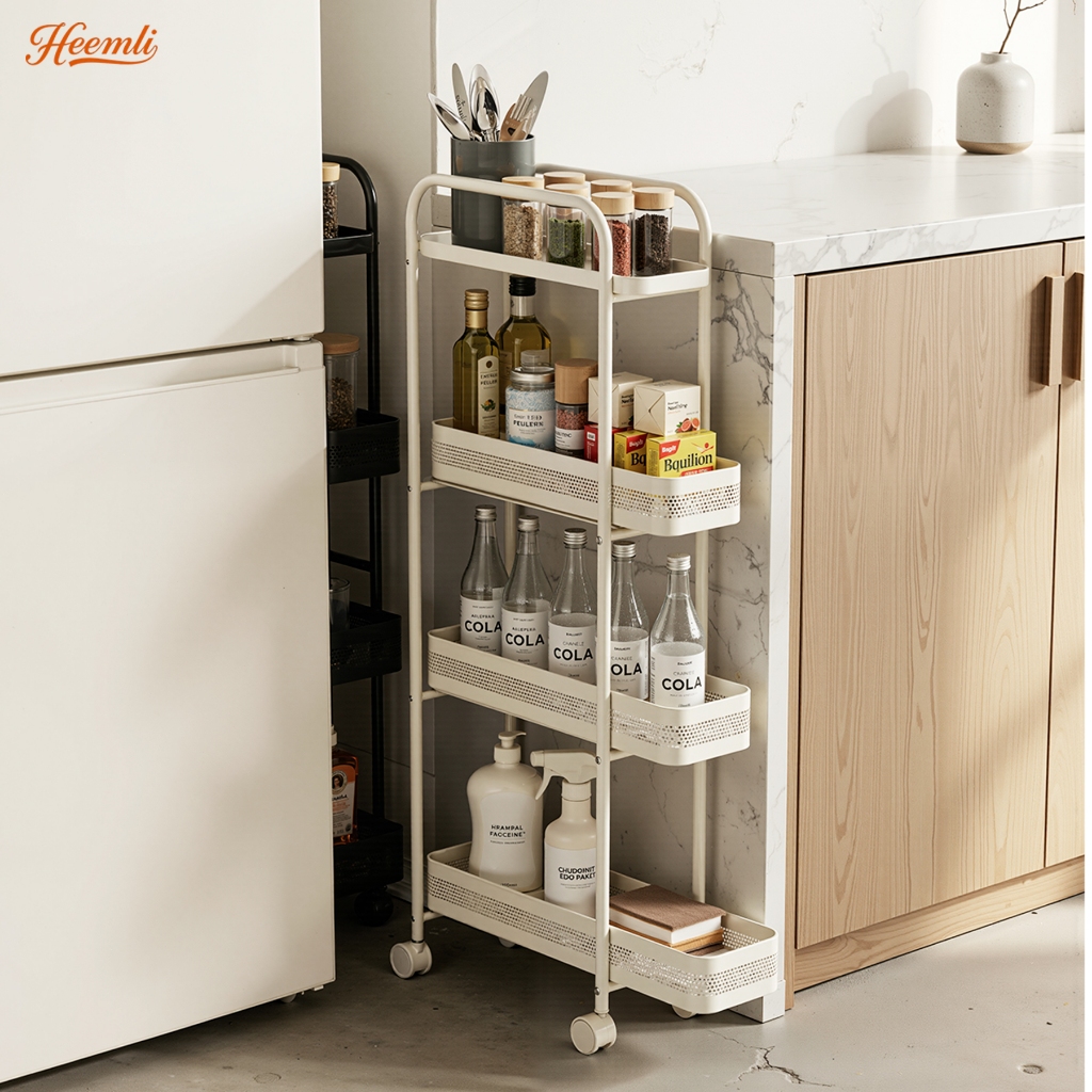 Carrinho Organizador Estreito com Rodinhas,4 Andares,Móvel e Resistente–Ideal para Diversos Ambientes Heemli