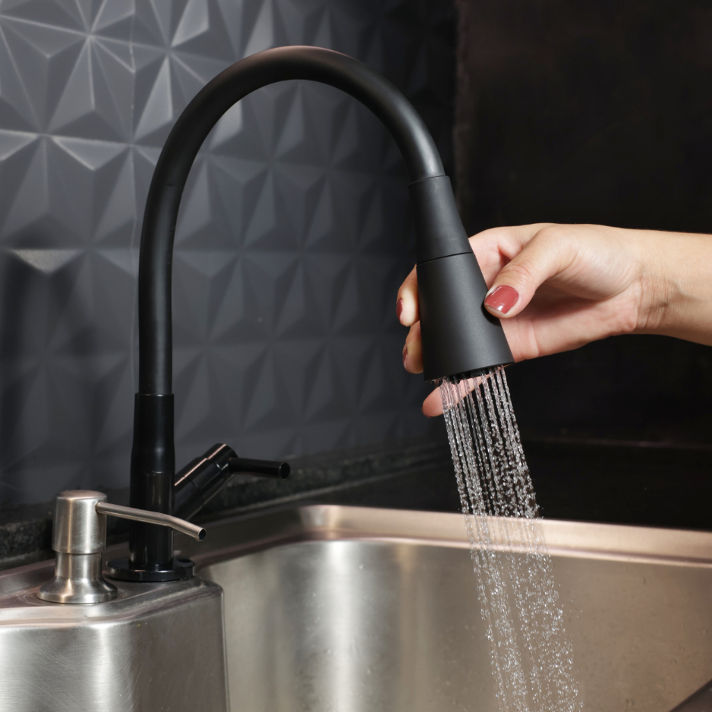 Torneira Gourmet Cozinha Mesa Bancada Pia Flexível Preta Abs