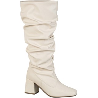 Bota Feminina Cano Alto Enrugado Slouch Bico Quadrado Salto Bloco Estilosa Agatha GiGiL