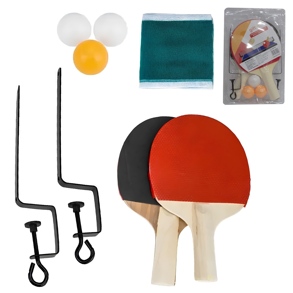 RAQUETE DE PING PONG COM 2 PECAS + 3 BOLINHAS + SUPORTE + REDE Código 3917808