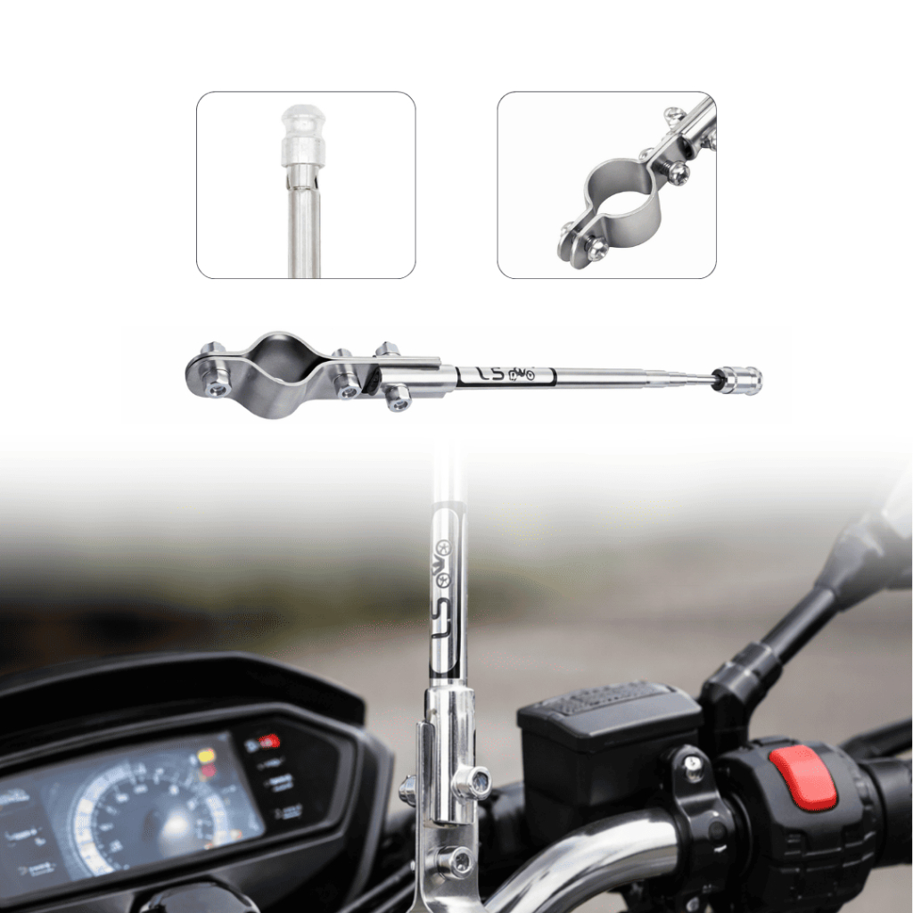 Antena Retrátil Corta-Pipa Cromada para Guidão de Moto Cromado 6 Estágios Reclinável