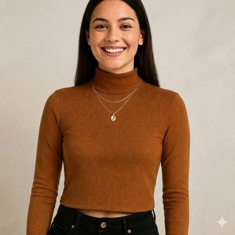 Blusa Feminina Premium Gola Alta Manga Longa Ribana Canelada Elástica Quatro Cores