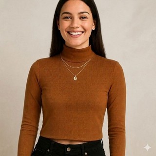 Blusa Feminina Premium Gola Alta Manga Longa Ribana Canelada Elástica Quatro Cores