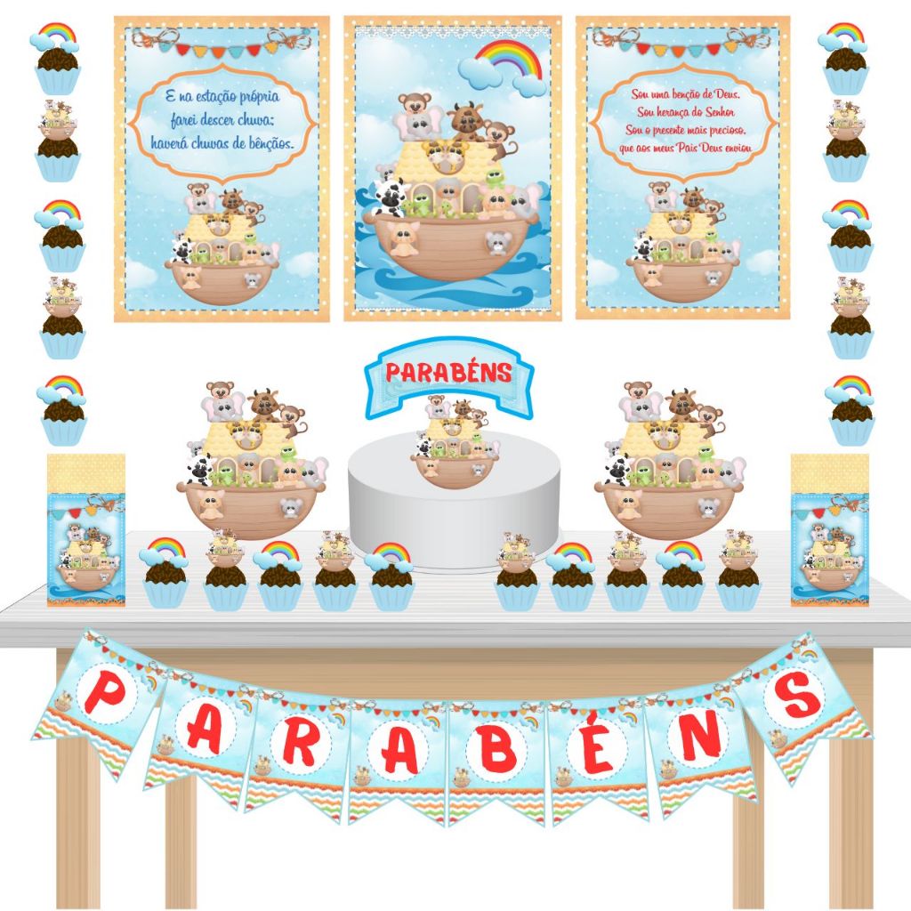 KIT festa - Kit só um Bolinho Arca de Noé Aniversários Aniversários Mêsversário