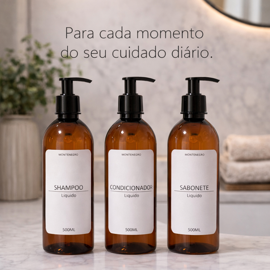 Kit Frascos 500ml Âmbar Para Shampoo/Condicionador/Sabonete Líquido + Envio Rápido
