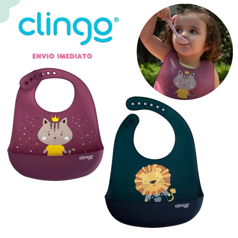 Babador de Silicone com Bolso Coletor Pega Migalhas Clingo Luke Azul Rose Milky