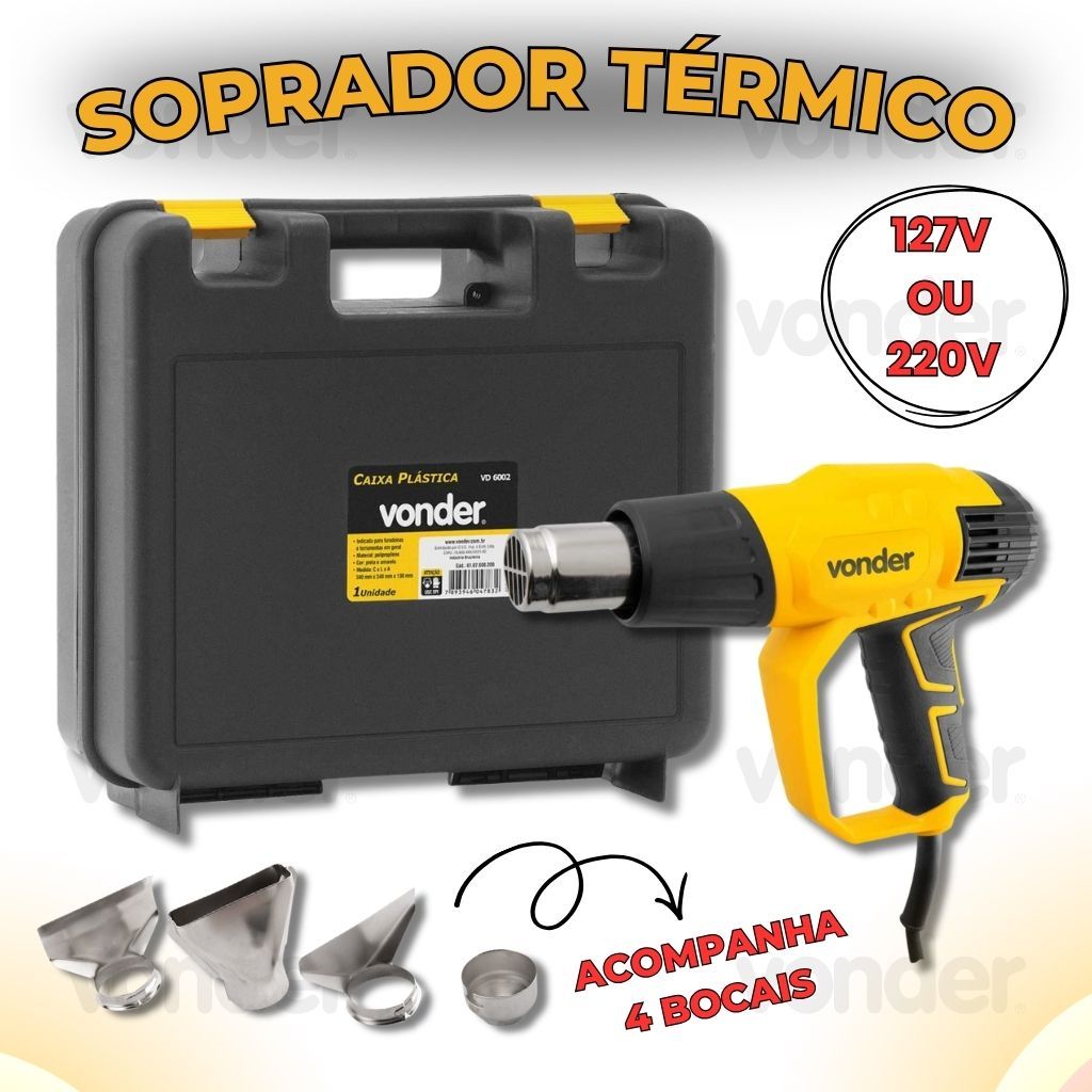 Imagem Soprador Térmico 2000W Vonder Profissional Ar Quente Com Maleta Acessórios 2 Velocidades Uso Geral