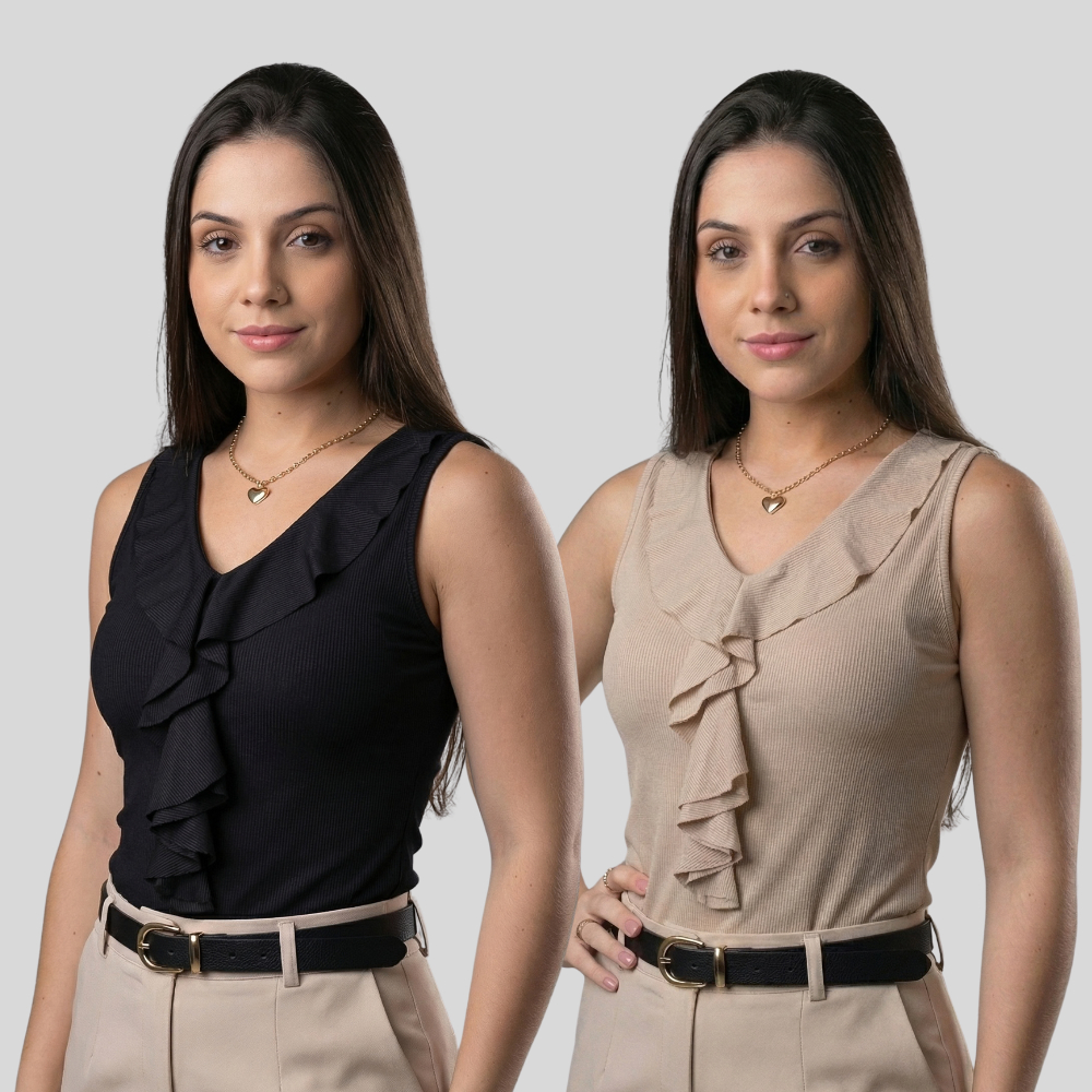 KIT 2 Blusa Regata Feminina Tendencia Babado Elegante Ribana Premium em Oferta na Shopee