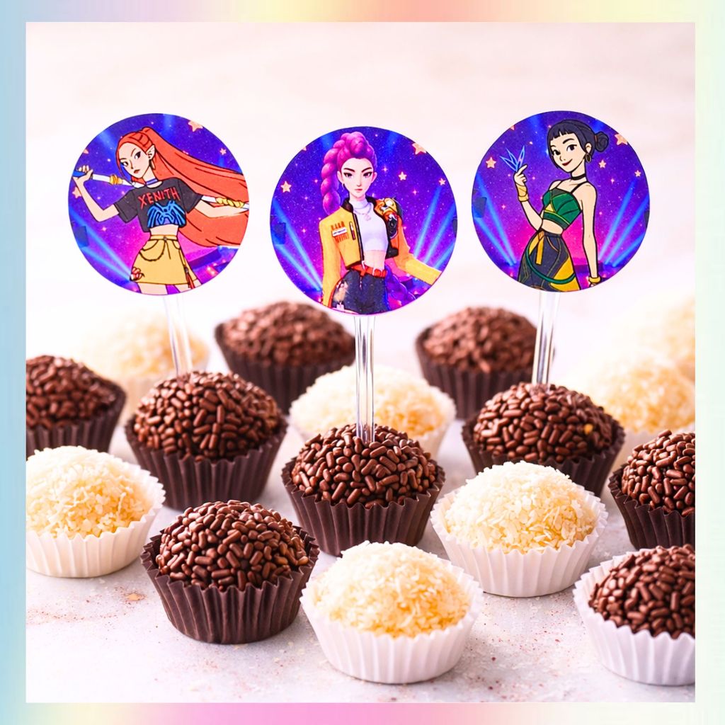 Topper Docinho KPOP Feminino 30un |Tags Kpop / Enfeite para Brigadeiro e Cupcake | Decoração Festa Infantil Kpop