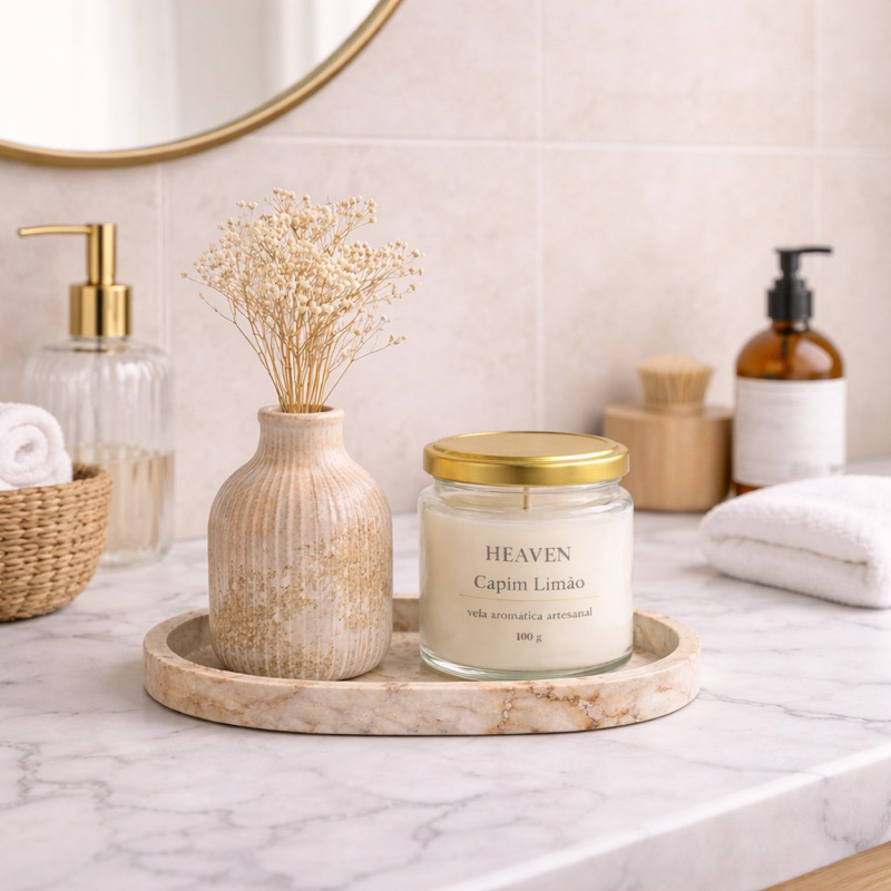 Imagem 3 peças trio Vela Aromática Pote de Vidro - Bandeja Oval + Vaso + Vela Aromática 100g pote de vidro