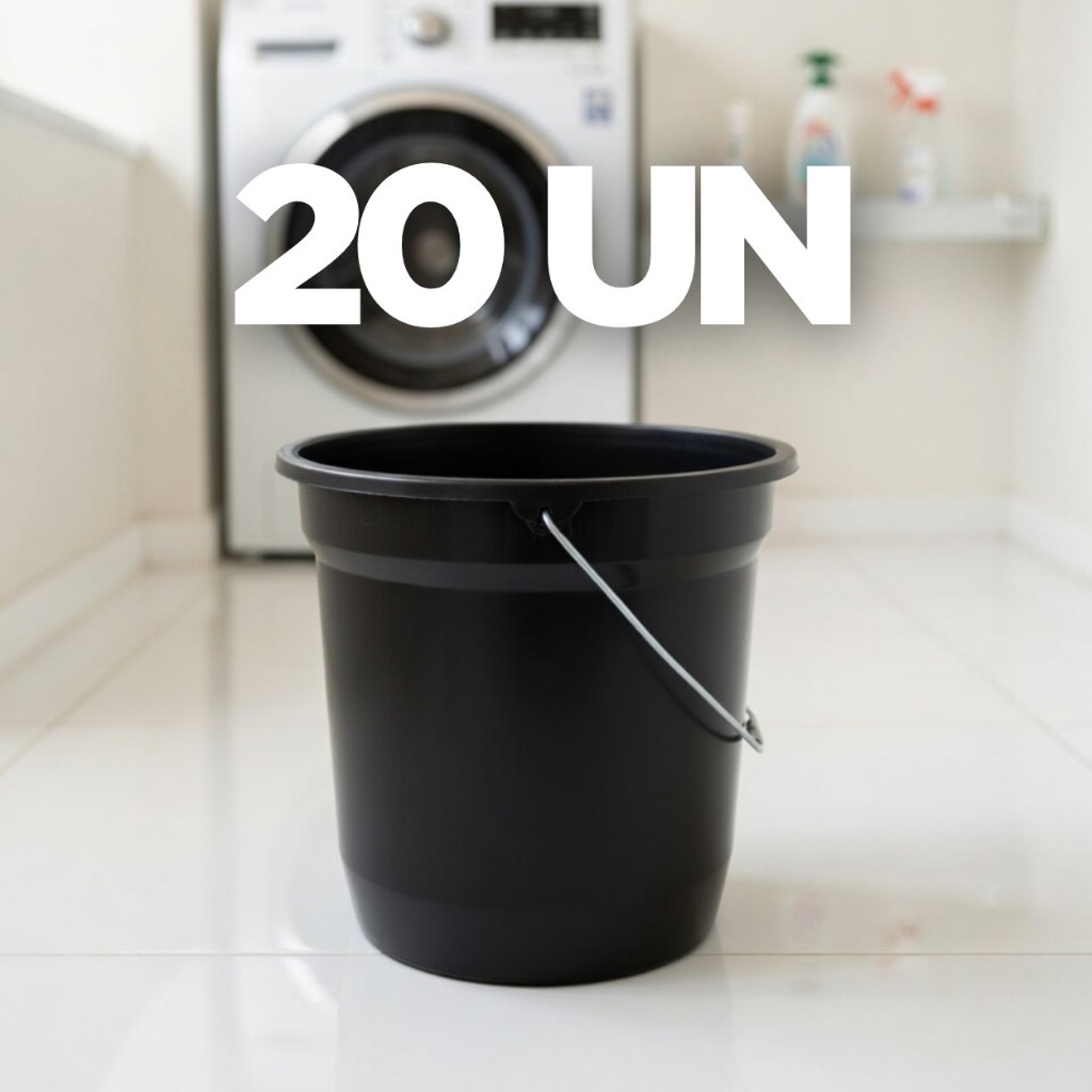 Kit 20 Baldes De Plástico Preto 5 Litros Com Alça Reforçados Para Limpeza Pesada Multiuso No Atacado