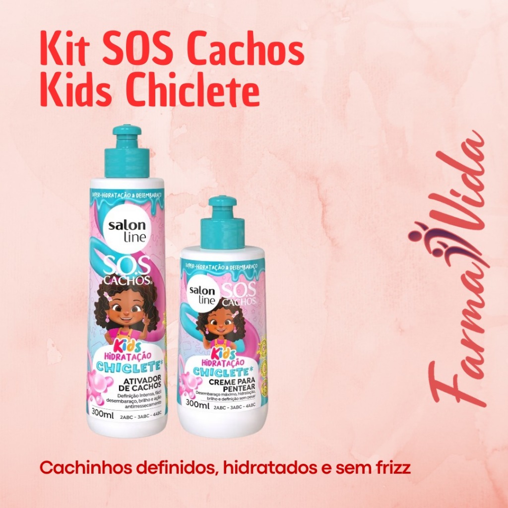 Kit SOS Cachos Kids Chiclete Salon Line | Ativador + Creme para Pentear