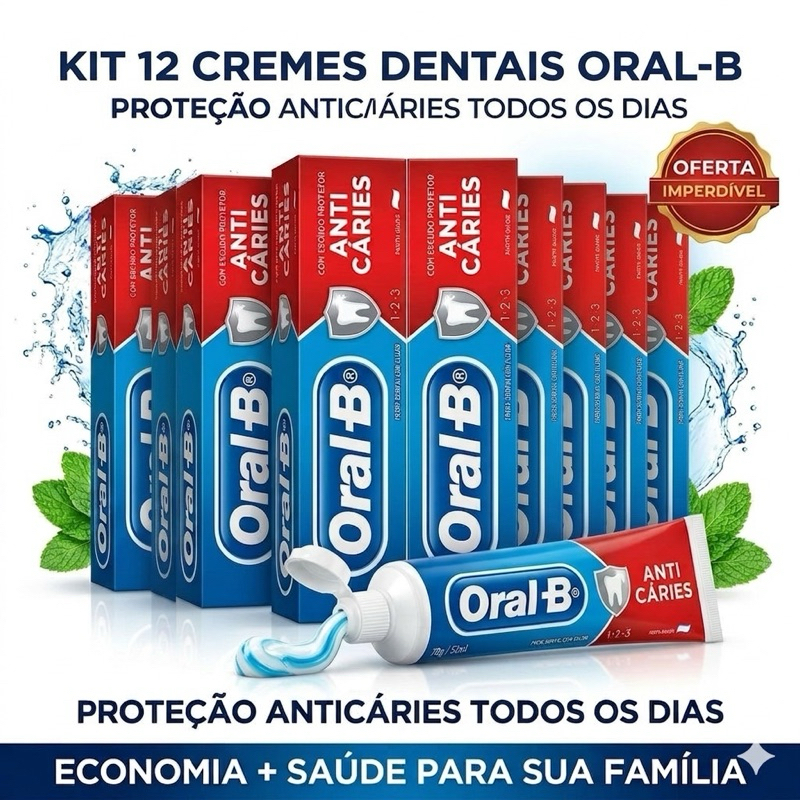 Kit 3 6 12 Creme Dental Oral-B Anticáries 70g Original Proteção Contra Cáries Uso Diário Econômico