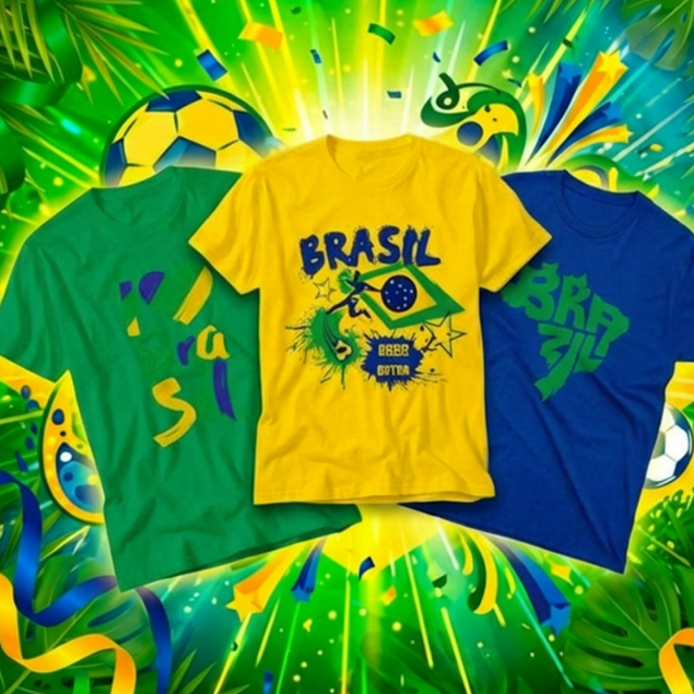 Camiseta Brasil Copa do Mundo kit 3 Camisa Torcida Futebol Estampa Unissex