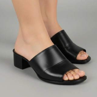Tamanco Social Salto Bloco Sandália Feminina Couro Legítimo Cores Preto, Marrom, Branco ou Nude 8025