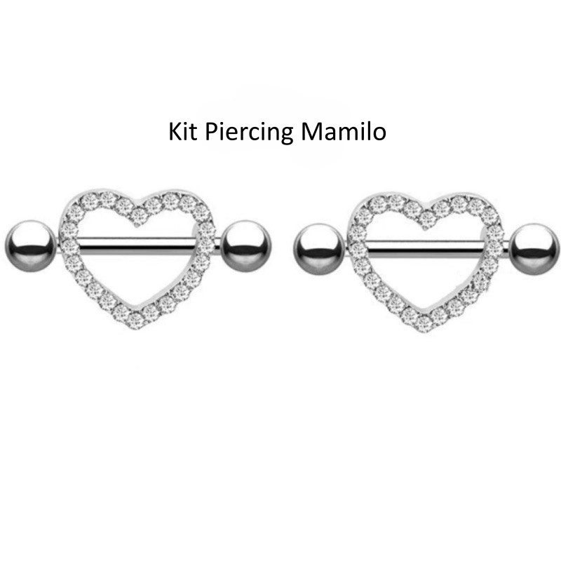 Kit 1/2/4 Piercing Mamilo Modelos Coração Cravejado com Zirconia cristal