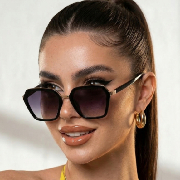 Óculos de Sol Kingston Quadrado Feminino Premium Vintage Clássico Blogueira Oldstyle Retrô uv400