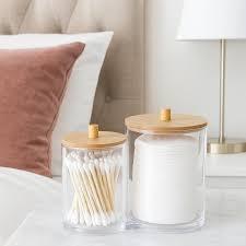 Organizador Tampa Bambu Porta Algodão ou Porta Cotonete Acrílico