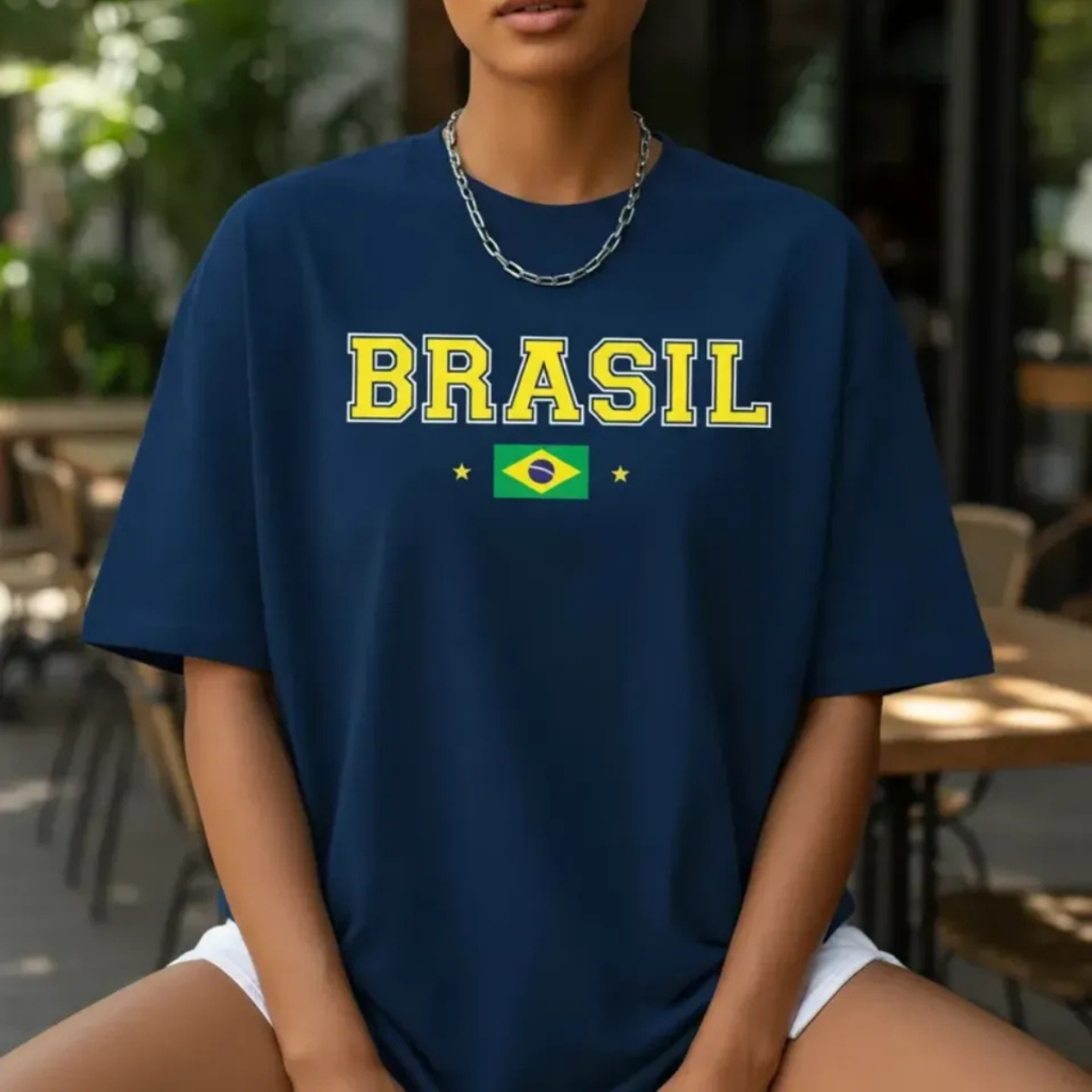 Camiseta Feminina Brasileira Seleção Copa Do Mundo Futebol Oversized Algodão