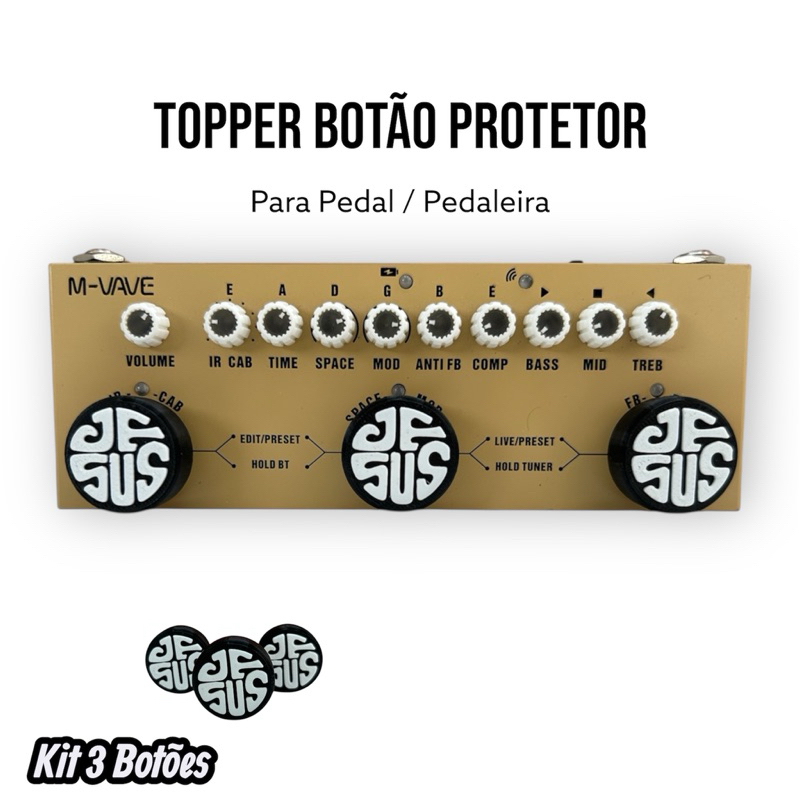 Topper Botão Tampa de Footswitch Pedal /Pedaleira - Guitarra Violão Baixo - Botão Protetor Pedal/Pedaleira kit 3 Botões