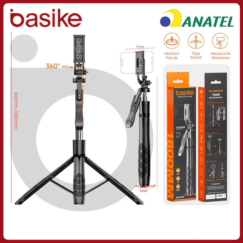 BASIKE Selfie Stick Trípode 180cm Bluetooth 5.2 Interface 1/4 Portátil 0.4kg Auto-Aberto tripé para selfie,spo430 BASIKE Selfie Stick Trípode 180cm Bluetooth 5.2 Interface 1/4 Portátil 0.4kg Auto-Aberto tripé para selfie,spo430