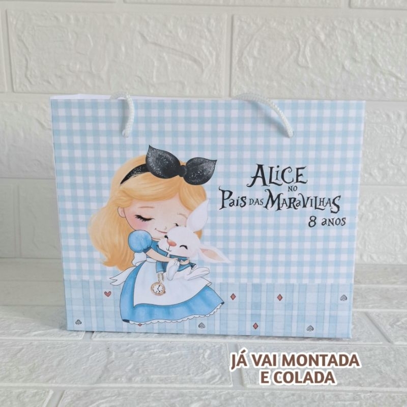 Sacolinha Personalizada Alice no País das Maravilhas ( já vai montada) Lembrancinha |Aniversário |Festa Infantil