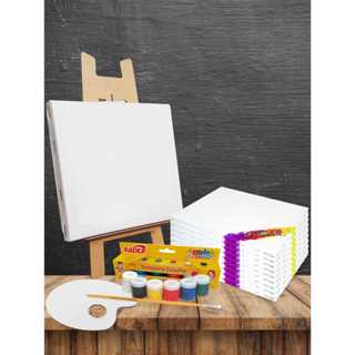 Kit 5 Telas Para Pintura 30x40 + 1 Cavalete de Mesa + 1 Caixa c/ 6 Tintas + 1 Pincel + 1 Paleta em Oferta na Shopee