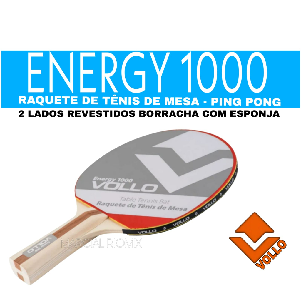 RAQUETE ENERGY 1000 VOLLO TÊNIS DE MESA - PING PONG BORRACHA DUPLA COM ESPUMA