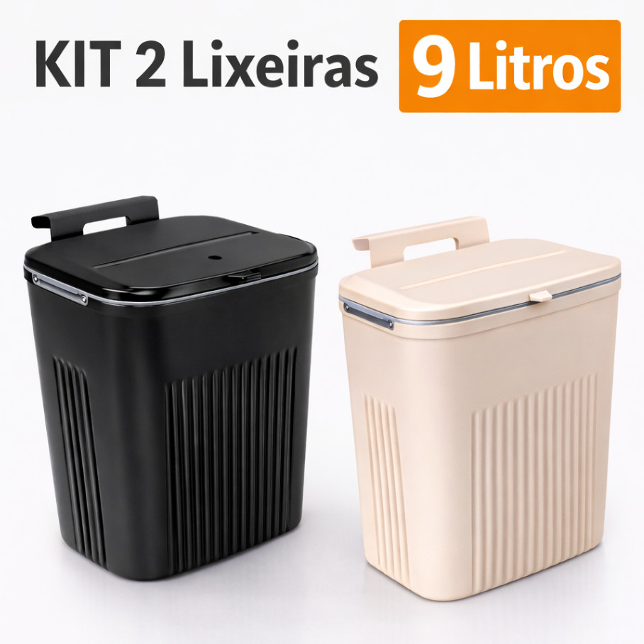 Lixeira Suspensa com Suporte Adesivo e Alça de Pendular 9 Litros Com Tampa Cozinha Sala Banheiro