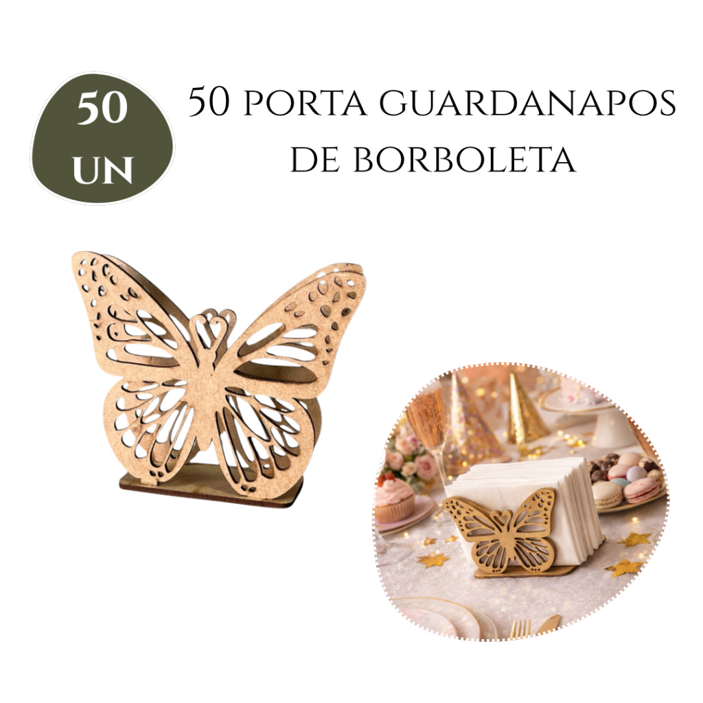 Kit Com 50 Porta Guardanapo Decoração Borboleta Festa Casamento Centro Mesa Mdf