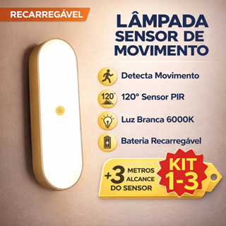 Luz LED Sensor Movimento Recarregável PIR Para Armário Escada Quarto em Oferta na Shopee