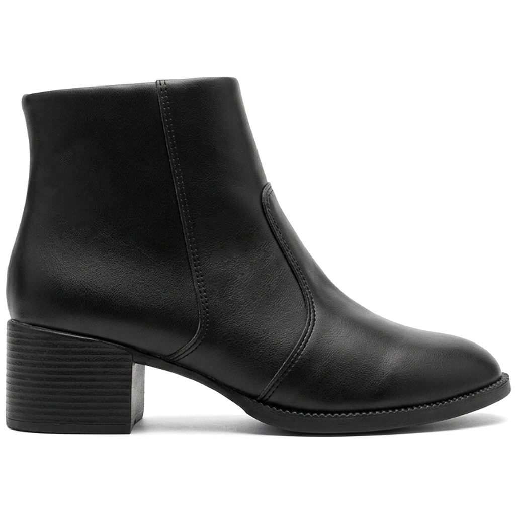 Bota Feminina Cano Curto Salto Grosso Com Zíper Confortável Elegante Casual Texana Coturno Bico Redondo Lançamento