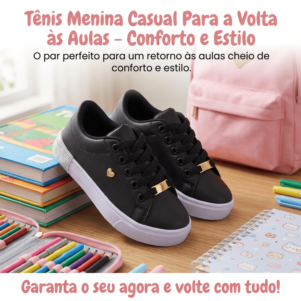 Tênis Infantil Menina Resistente e Durável Escolar Uso Diário 25 ao 33 Envio Rápido