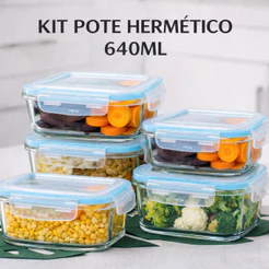 Pote de Vidro Hermetico 640ml Marmita Armazenamento Mantimento Organizador Tampa 4 Travas