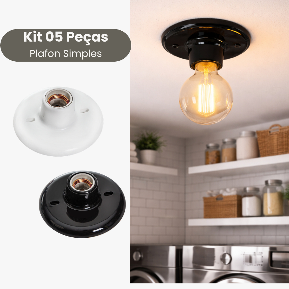 Kit 05 Plafon Com Bocal Porcelana 100w E27 em Oferta na Shopee