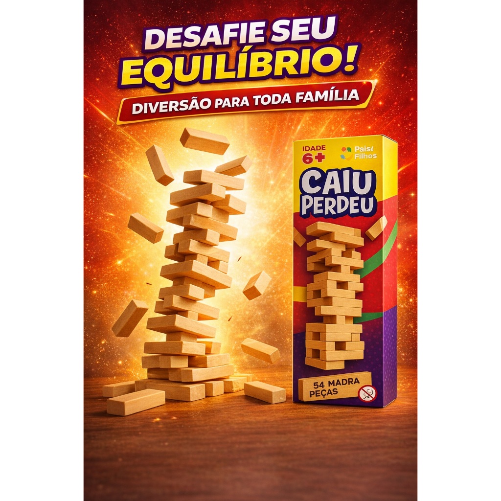 Jogo Caiu Perdeu Educativo 54 Peças Madeira Pais & Filhos Jogo Torre De Madeira 54 Peças Desenvolve Coordenação Motora