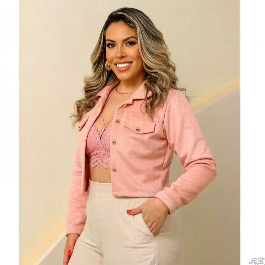 Casaco Feminino Suede Moda Com 4 Dourado Botões B015